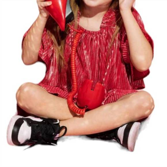 NEW QUEEN OF SPARKLES kids pleat flutter top in red/silver - Picture 4 of 4